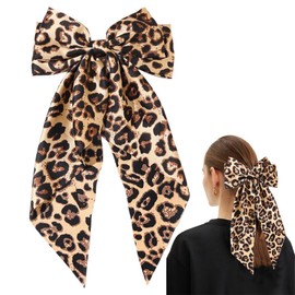 UEIOAVL Hair Clips, 1 Piece Hair Clip with Bow for Women Hair Clip with Long Tail Satin with Leopard Print Hair Clip for Women and Girls