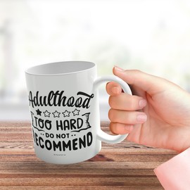 Funny Birthday Gifts for Her Him - Adulthood Review - Novelty 11oz Ceramic Dishwasher Safe Mugs, Mugs Gift for Women Men, Dad Birthday gifts, Mum birthday gifts, Christmas, Mothers Day, Fathers Day