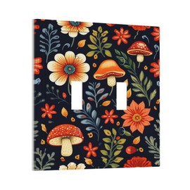 MUZUMU Cute Mushroom Orange Flower Light Switch Covers Double Toggle 2 Gang Wall Plate Dual Decorative Switchplate Electrical Faceplate for Farmhouse Decor