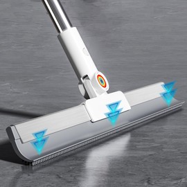 Squeegee Broom for Floor, 18" Heavy Duty Floor Squeegee with Rubber Scrubbing Teeth, 2-in-1 Silicone Magic Broom for Pet Hair, Dust, Water, Tile and Carpet, 61" Long Handle Air Broom for Glass