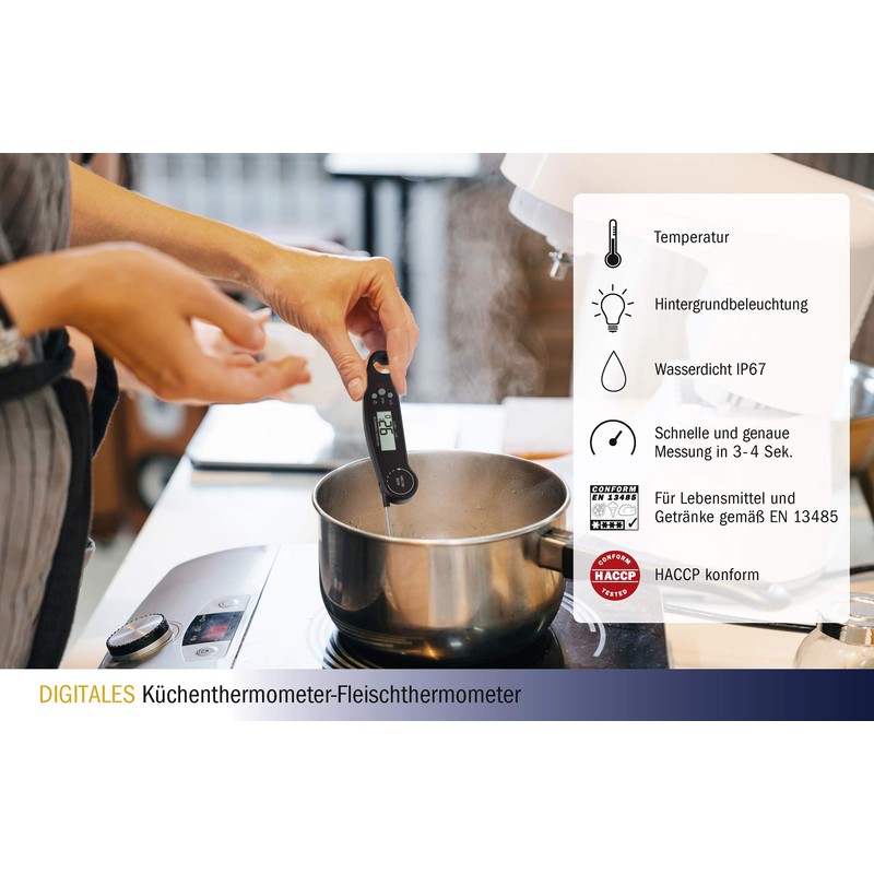TFA Dostmann Digitales Küchenthermometer, 30.1061.01, Klappthermometer, mit Flaschenöffner, Hintergrundbeleuchtung, BBQ