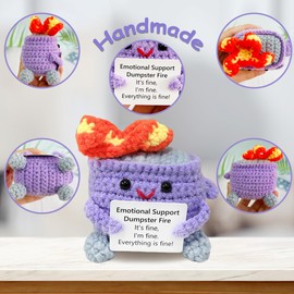 9PCS Crochet Emotional Support Dumpster Fire, Burning Trash Can, Home Décor, Desk Décor, Event Decoration, Gift For Friends, Gift For Colleagues, Eco Friendly Gift, Stress Relief Gift