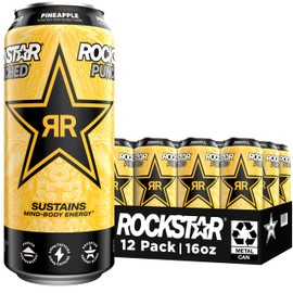 Rockstar Punched Energy Drink, Pineapple, 16 Fl Oz Cans (Pack of 12)