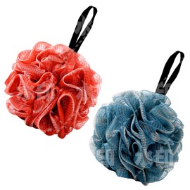 Shower Gel, Loofah Sponge Bag, Body Scrub, Exfoliating Shower Gel, Sponge, Men's and Women's Shower Accessories, Cleaning Tools (2 Pieces Per Box,Large, red, Green) (Red,Green)