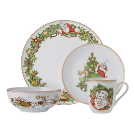 Fitz and Floyd St. Nicholas Gold Banded Holiday 16 Piece Dinnerware Set, Service for 4