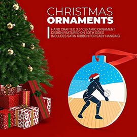 Volleyball Ceramic Ornament | Volleyball Silhouette with Santa Hat Christmas Ornament