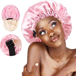 Bonnet for Sleeping Double Layer Bonnet Adjustable Bonnets for Women Sleep Cap Hair Bonnet for Curly Hair (AU, Alpha, One Size, Black)