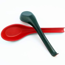 Xrten 5 Pcs Chinese Red and Black Melamine Noodle Soup Spoons with long handle (17 x 4 x 1.2cm)