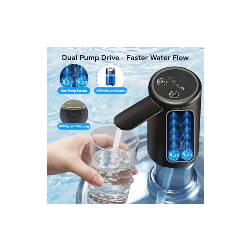 Water Dispenser for 5 Gallon Bottle, USB-C Rechargeable Electric Water