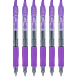 PILOT G2 Retractable Rollerball Gel Pens, Bold Point, 1.0mm, Purple Ink, 6 Count