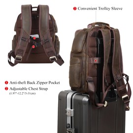 TIDING 15.6 Inch Leather Laptop Backpack for Men Multi Pockets Business Computer Daypack 21L Travel Rucksack