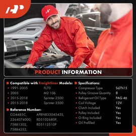 A-Premium Air Conditioner AC Compressor with Clutch Compatible with Freightliner FL70 1991-2003, FL70 2004-2005 8.3L, M2 106 2005, Sprinter 2500 3500 2015-2017 2.1L 3.0L, Sprinter 2500 3500 2018 3.0L