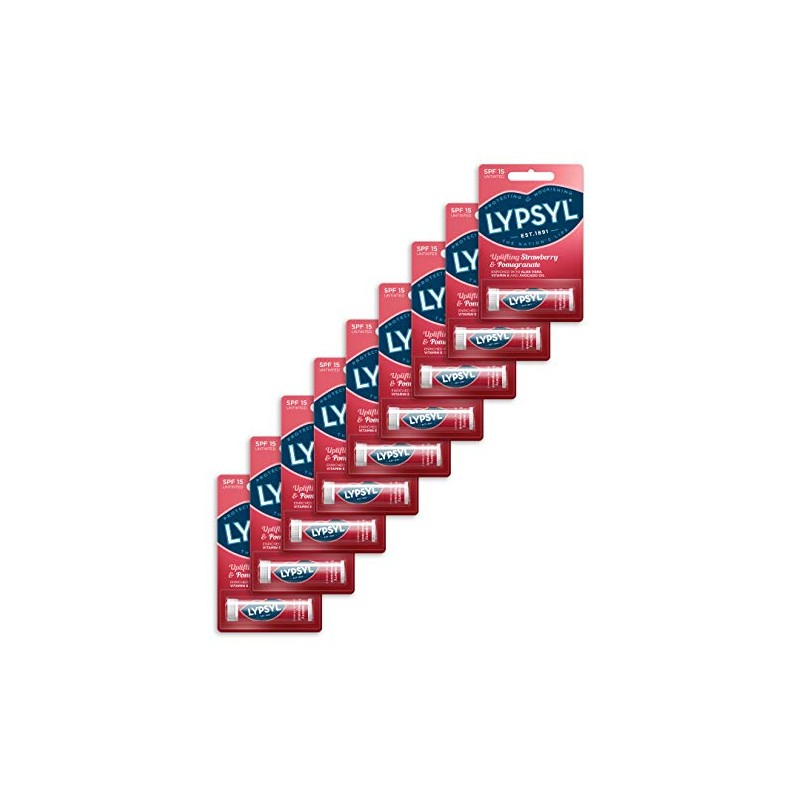 Lypsyl Uplifting Lip Balm, Strawberry and Pomegranate, Pack of 9
