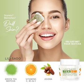 LILY SADO TEA+C Té verde y vitamina C hidratante facial, crema facial natural orgánica vegana, la mejor loción hidratante antioxidante, antiarrugas, suaviza, hidrata, reafirma y tonifica para una piel deliciosa y radiante. Para mujeres y hombres