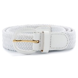 Streeze 30mm Mens Stretch Belt in 6 Sizes Elastic Fabric Woven Braided Stretch Webbed Belt with Leather Buckle (3XL, White)