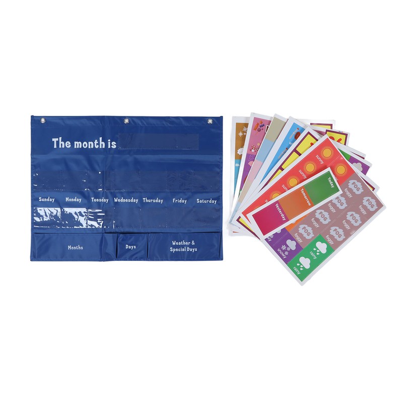 Elementary Weekly Calendar with Weather Pocket Learning Chart for Classroom