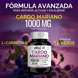 Cardo Mariano Silimarina 100% Natural + Extracto Te Verde + L Carnitina | Milk Thistle Detox | Vitaminas Mujer y Hombre | Oby Suplemento Alimenticio V
