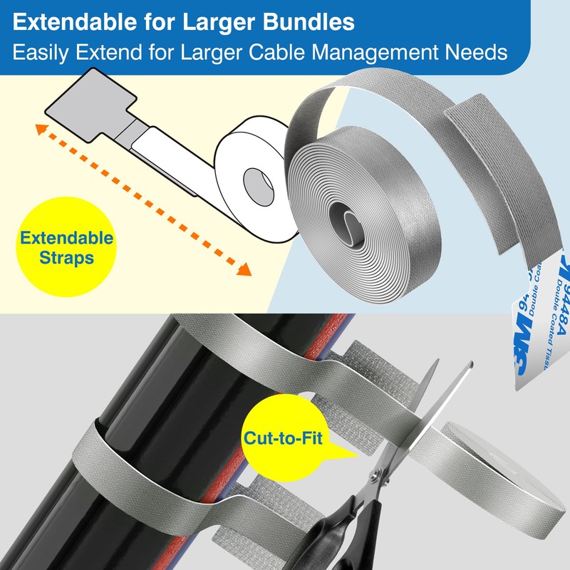Cable Management Kit with 40 Self-Adhesive Hook and Loop Ties