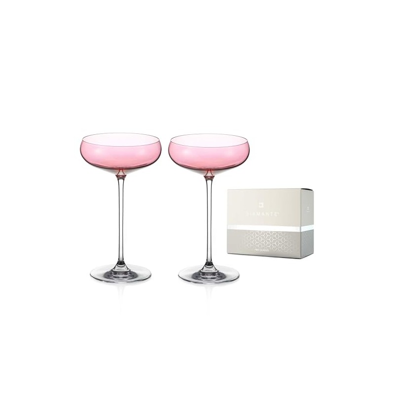 DIAMANTE Pink Champagne Cocktail Saucers Pair - Pink Coloured Crystal