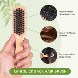 Travel Size Slick Back Hair Brush,Small Wood Edge Control Hairbrush