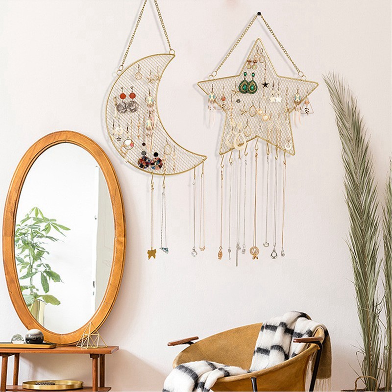 Hanging Jewelry Holder Wall Mounted Metal Mesh Jewelry Display Rack