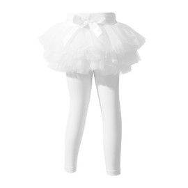 Ashken Baby Toddler Girls' Tutu Leggings Tulle Ruffle Skirted Pants Footless Tights (3 Months-5T) White