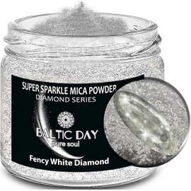 BALTIC DAY - Diamond Dust for Crafts [ Fancy White ] - Sparkle Glitter Mica Powder - Resin Glitter - White Mica Powder for Epoxy Resin - Shimmer Pigment - Diamond Crystal Dust