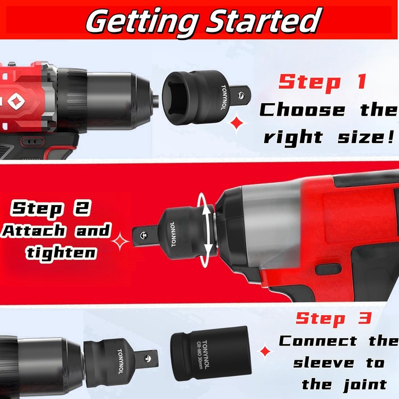 TONYNOL Impact Socket Adapter 1" F to 1/2" M,Cr-Mo Steel,