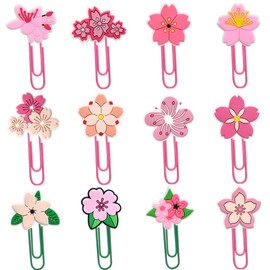 24 Pcs 12 Colors Paper Clips Zem BetterJonny Clips Flower Cute Enamel Bookmark Pay Metal Stationery Document Organizer Invitation Sticky Notes Letter Book Notepad Colorful Bookmark Decoration