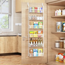 Fovkdcvw Over the Door Pantry Organizer, 6-Tier Pantry Door Organization and Storage, Over the Door Spice Rack, Home & Kitchen Storage Shelves for Cabinet, White