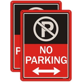 2 pack No Parking Signs With Arrow Symbol 10 x 7 Inches Metal Reflective Sturdy Rust Aluminum Weather Resistant Waterproof Durable Ink Easy to Install