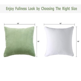 Volcanics Corduroy Cushion Covers Pack of 2 Decorative Square Throw Pillow Covers Cushion Soft Pillowcase 45 x 45cm（18 x 18 Inches） for Home decor Sofa Couch Bedroom, Light Green