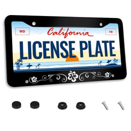 Hibiscus License Plate Frame Beautiful Flower License Plate Frames for Car Decorative Parts Stainless Steel License Plate for Standard Us Canada License Plate Holder Unisex 12x6 Inch
