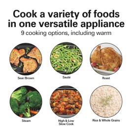 Hamilton Beach 6 Quart 9-in-1 Programmable Slow Cooker with Sear, Browning, Rice, Steam, Sauté, Roast Delay Start & Keep Warm Functions, Nonstick PFAS-Free Dishwasher Safe Crock, Black (33604)