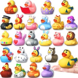 XIMISHOP 24 Pack Colorful Rubber Ducks，Novelty Cute Yellow Floating Bath Ducks for Kids Party Favors Basket Fillers Classroom Prizes