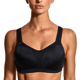 SYROKAN Women's Sports Bra Large Breasts Strong Hold Underwired Bra Padded for Fitness Running Jogging Yoga, black