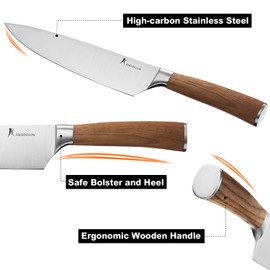 kangdelun Natura Series 4 PCS Chef Knife Set with Gift Box, Ultra Sharp Kitchen Knives with Natural Wooden Handles