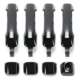 HECASA Door Handles Kit Compatible with 2007-2022 Toyota Tundra Crewmax Sequoia Glossy Black 4Pcs Full Set Replacement for 81295, 692100C010, 692170C030, 692170C010