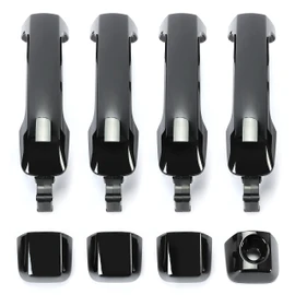 HECASA Door Handles Kit Compatible with 2007-2022 Toyota Tundra Crewmax Sequoia Glossy Black 4Pcs Full Set Replacement for 81295, 692100C010, 692170C030, 692170C010