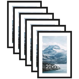 PEALSN 20x28 Picture Frame Set of 6, Display Pictures 16 x 24 with Mat or 20 x 28 Without Mat for Wall Mounting or Table Top Display, Poster Frames Collage for Wall Decor, Black.