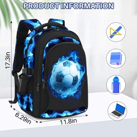 ZHIMEBYE Kids Backpack for Boys - Soccer Boys Backpacks for Kids Teens Elementary Middle School, 17″ Large Capacity Students Bookbag, Perfect for Travel and School