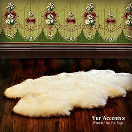 Fur Accents Plush Faux Fur Area Rug - Luxury Fur Thick Shaggy Icelandic Quatro Sheepskin - Natural Pelt Shape Designer Throw USA