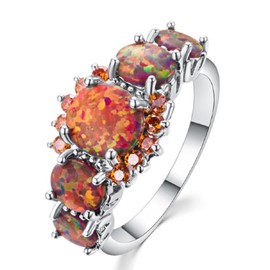 Awmnjtmgpw 925 Sterling Silver Diamond Ring Oval Cut Pomegranate Orange Natural Five Oval Rings Exquisite Women's Diamond Ring Proposal Wedding Engagement Diamond Ring Size (6-10) (Size 10)