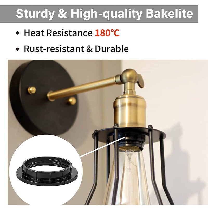 6 Pack Black Lampshade Reducer Ring, E27 Lamp Shade Adaptor