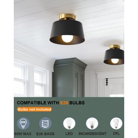 LHLYCLX 2 Pack Ceiling Light Fixture, Hallway Ceiling Light with Gold Plate and Matte Black Shade, Modern Simple Style Porch Light Fixtures Semi Flush Mount (2 Pack Black)