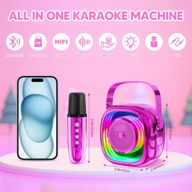 JYPS Mini Karaoke Machine for Kids - Portable Bluetooth Speaker with 2 Wireless Microphones, for Girls Boys Ages 3 4 5 6 7 8 9 10 11 12+, Family Party Toy (Pink-1Mic)