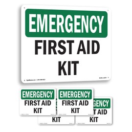 First Aid Kit OSHA Emergency Aluminum Sign 18 Inch x 12 Inch - 5 Pack