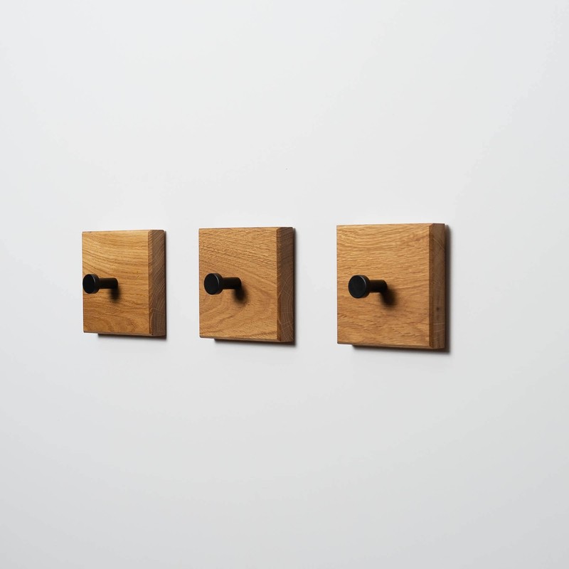 Oak Coat Hooks - Handmade Hook Rack with Black Hooks