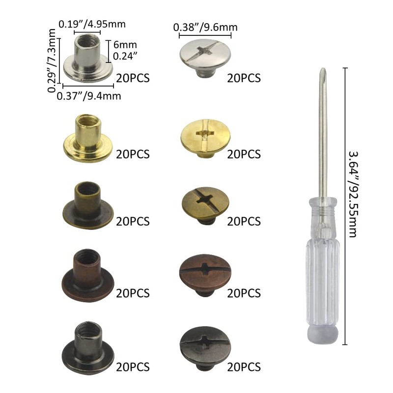 XINMEIWEN 100 Sets Chicago Screws Assorted Kit Double-Sided Leather Screw