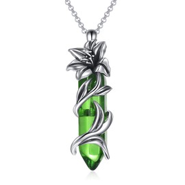 YFN Lily May Flower Birth Necklace for Women Sterling Silver Green Quartz Healing Stone Pendant Birthday Gifts for Mom Her Daughter